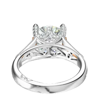 Two Tone White & Rose Gold Round Lab Diamond Split Shank Engagement Ring With Pink Accent Stones