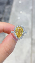 Pear Cut Fancy Yellow Diamond Double Halo Ring | 10K/14K/18K Gold & Platinum | Fashion Statement Jewelry for Wedding, Event & Gift