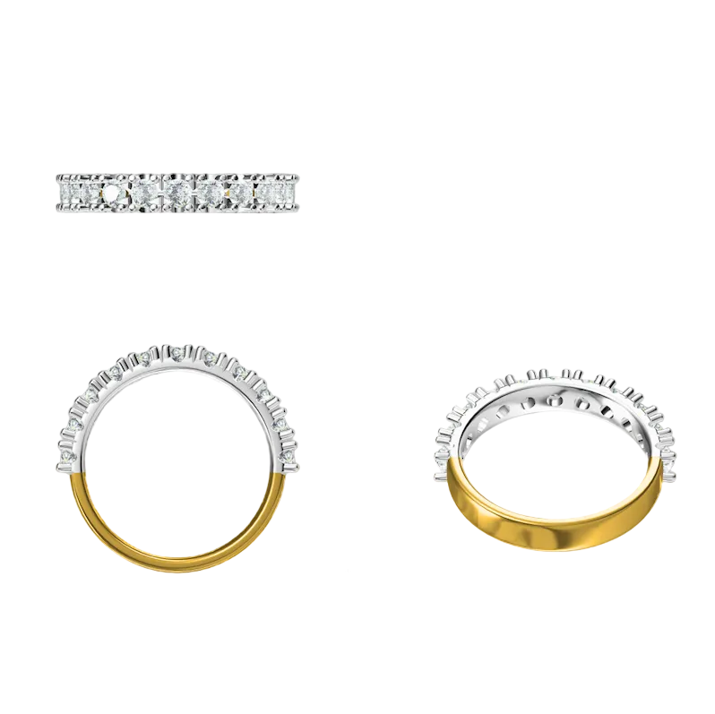 Two Tone Gold Pave Lab Diamond Half Eternity Wedding Band For Women