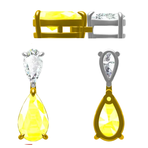 Two Stone Pear White & Fancy Yellow Lab Diamond Two Tone Gold Drop Pendant