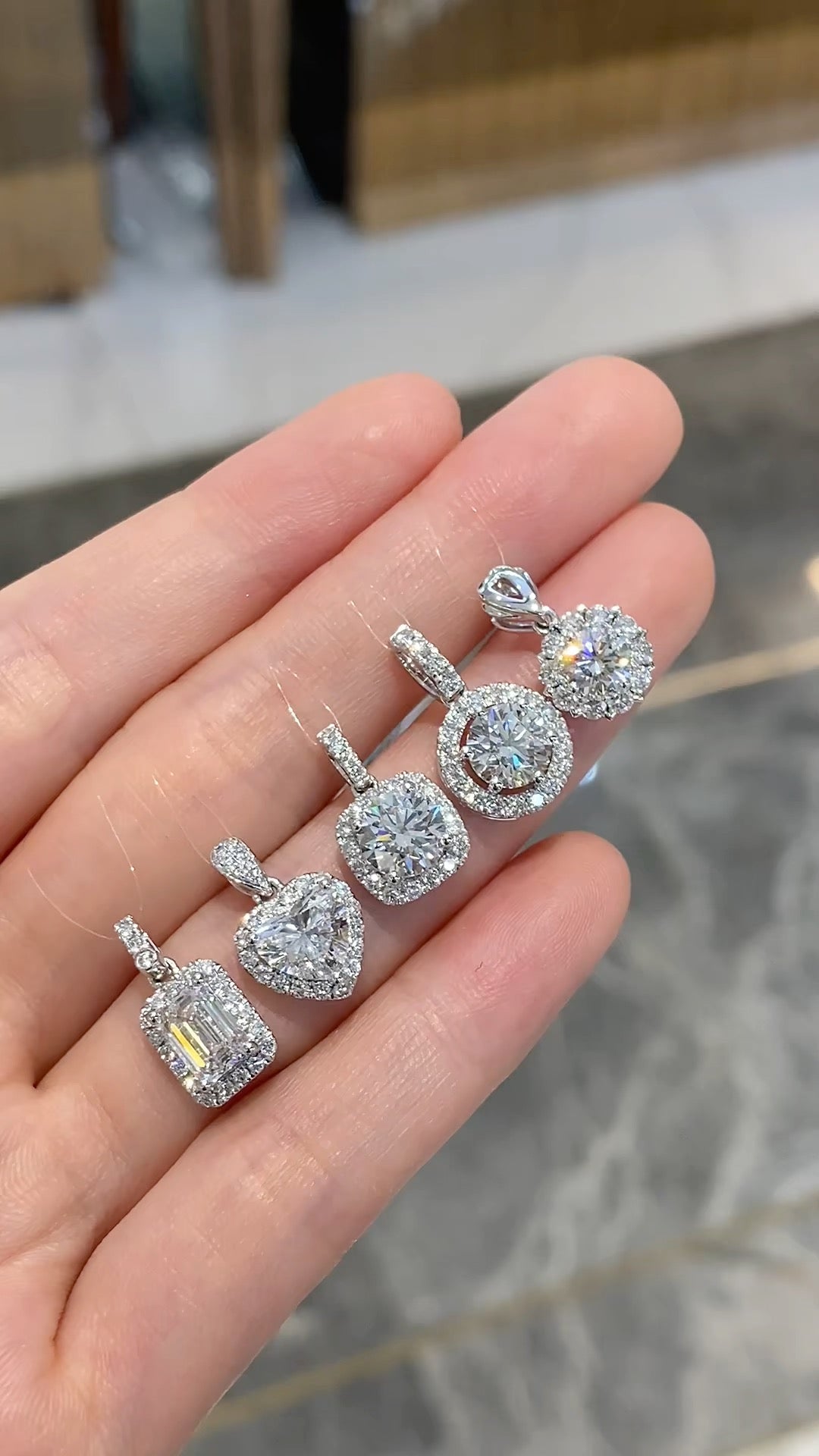 Assorted Multi-Cut Diamond Halo Pendant Set | 10K/14K/18K Gold & Platinum | Fashion Daily Wear Jewelry for Layering, Party & Gift