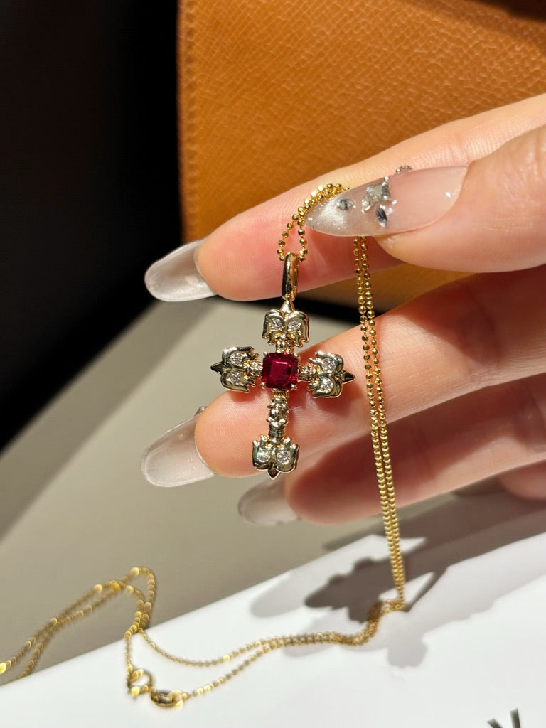 10K/14K/18K Gold Ruby Vajra Pendant Necklace