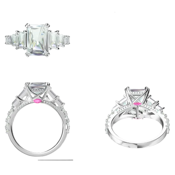 Luxury Radiant Five Diamond Ring Featuring a Pink Marquise Diamond