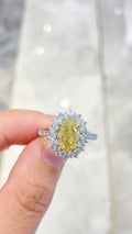 Oval Cut Fancy Yellow Diamond Double Halo Ring | 10K/14K/18K Gold & Platinum | Fashion Statement Jewelry for Wedding, Event & Gift