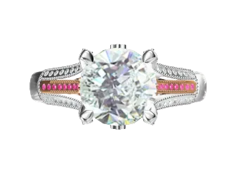 Two Tone White & Rose Gold Round Lab Diamond Split Shank Engagement Ring With Pink Accent Stones