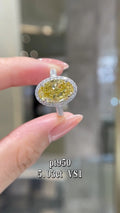 5.03CT Oval Cut Fancy Yellow Diamond Halo Ring | PT950 Platinum | VS1 | Fashion Statement Jewelry for Wedding, Gala & Gift