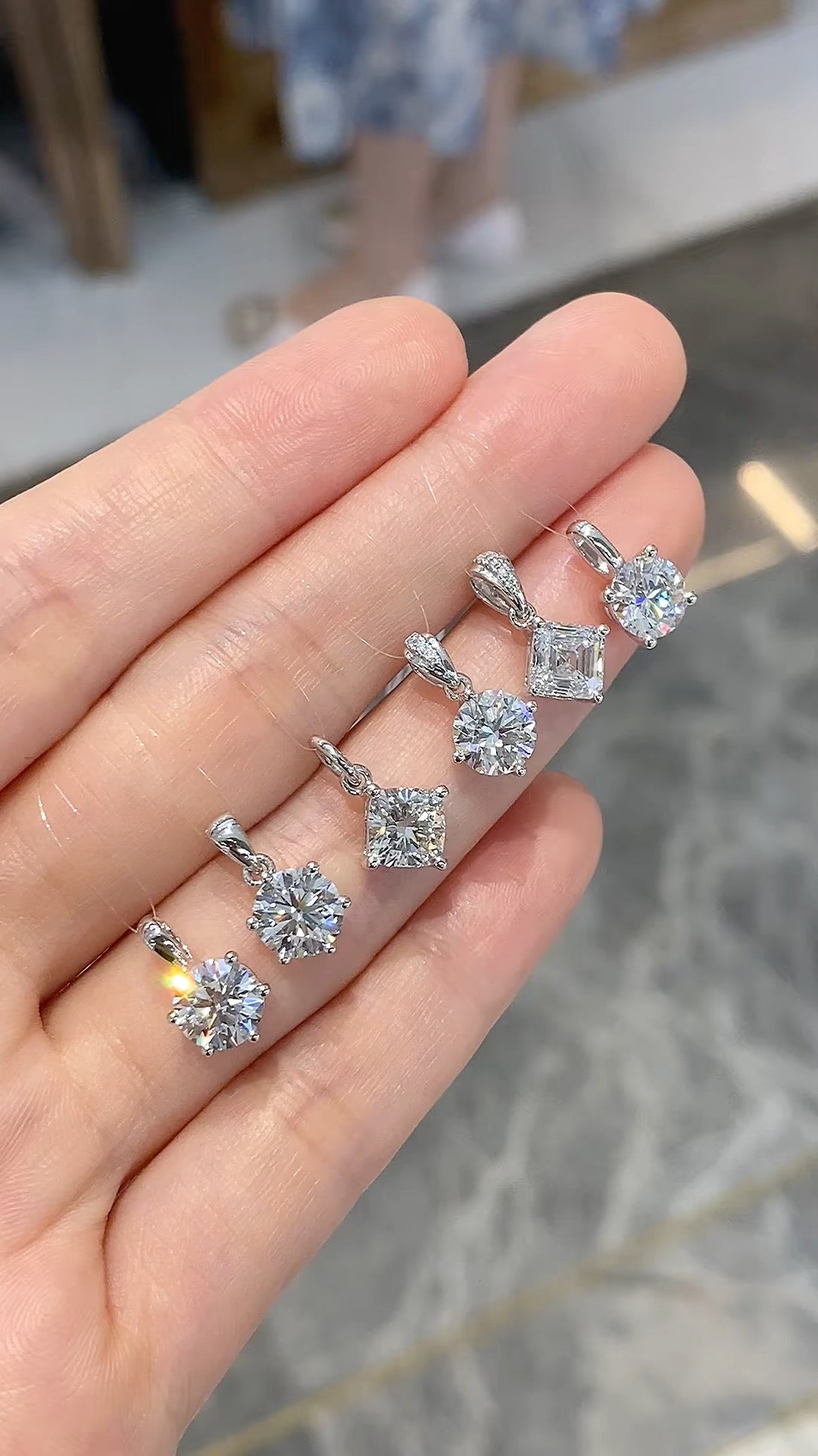 Round Brilliant Cut & Princess Cut Diamond Pendant Set | 10K/14K/18K Gold & Platinum | Fashion Daily Wear Jewelry for Layering, Party & Gift