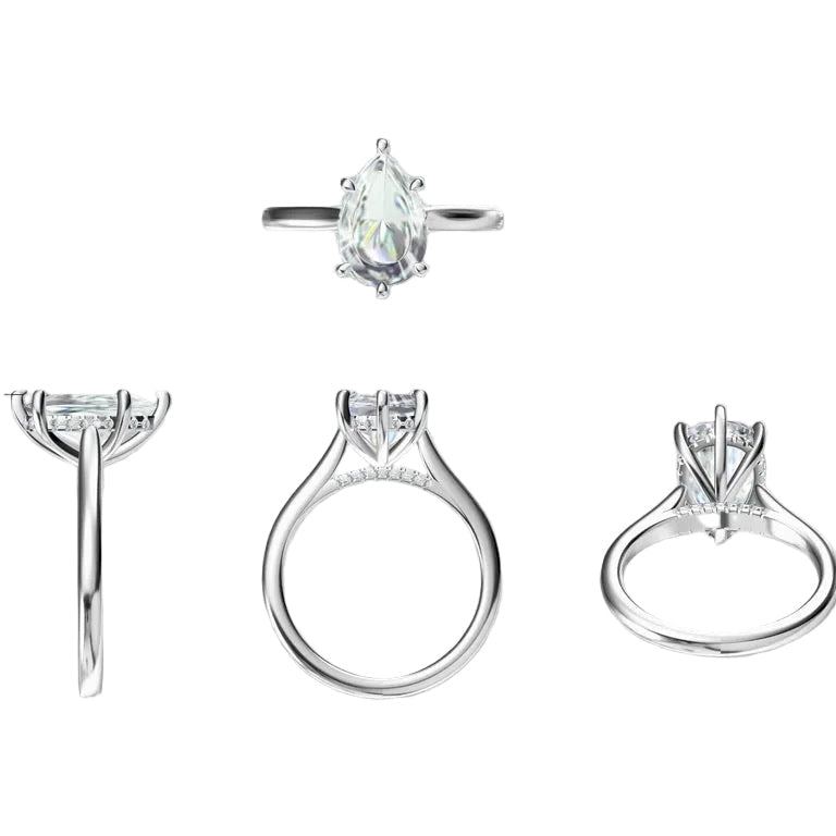 Classic 2-carat pear-shaped diamond ring with a five-prong setting.