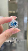 2.10CT Oval Cut Fancy Blue Diamond Double Halo Ring | PT950 Platinum | VS1 | Fashion Statement Jewelry for Wedding, Event & Gift