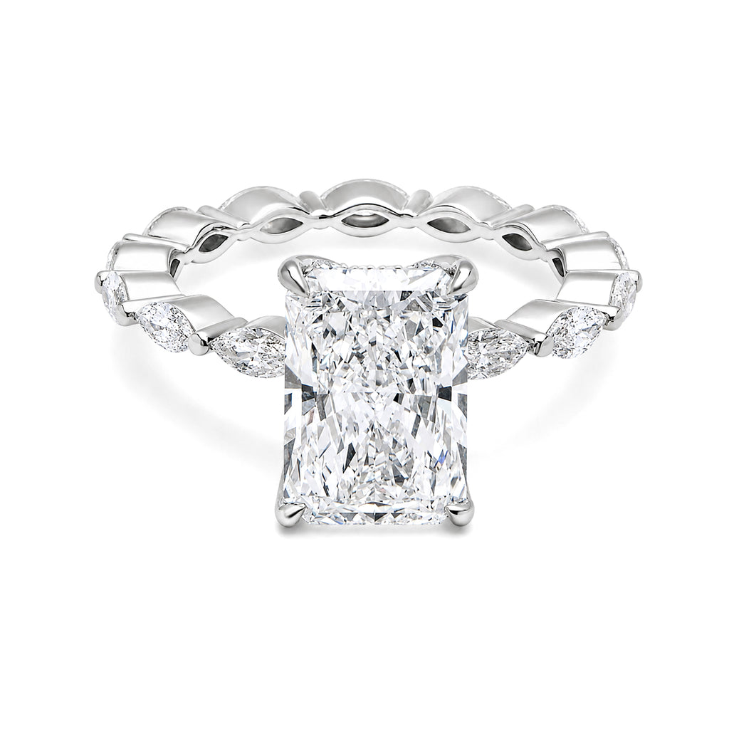 Radiant Cut Diamond Twist Band Engagement Ring | White Gold Marquise Accent 18k  Ring