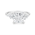 14K White Gold Four‑Prong Princess‑Cut Lab‑Grown Diamond Engagement Ring, Side Cluster Accent Diamonds