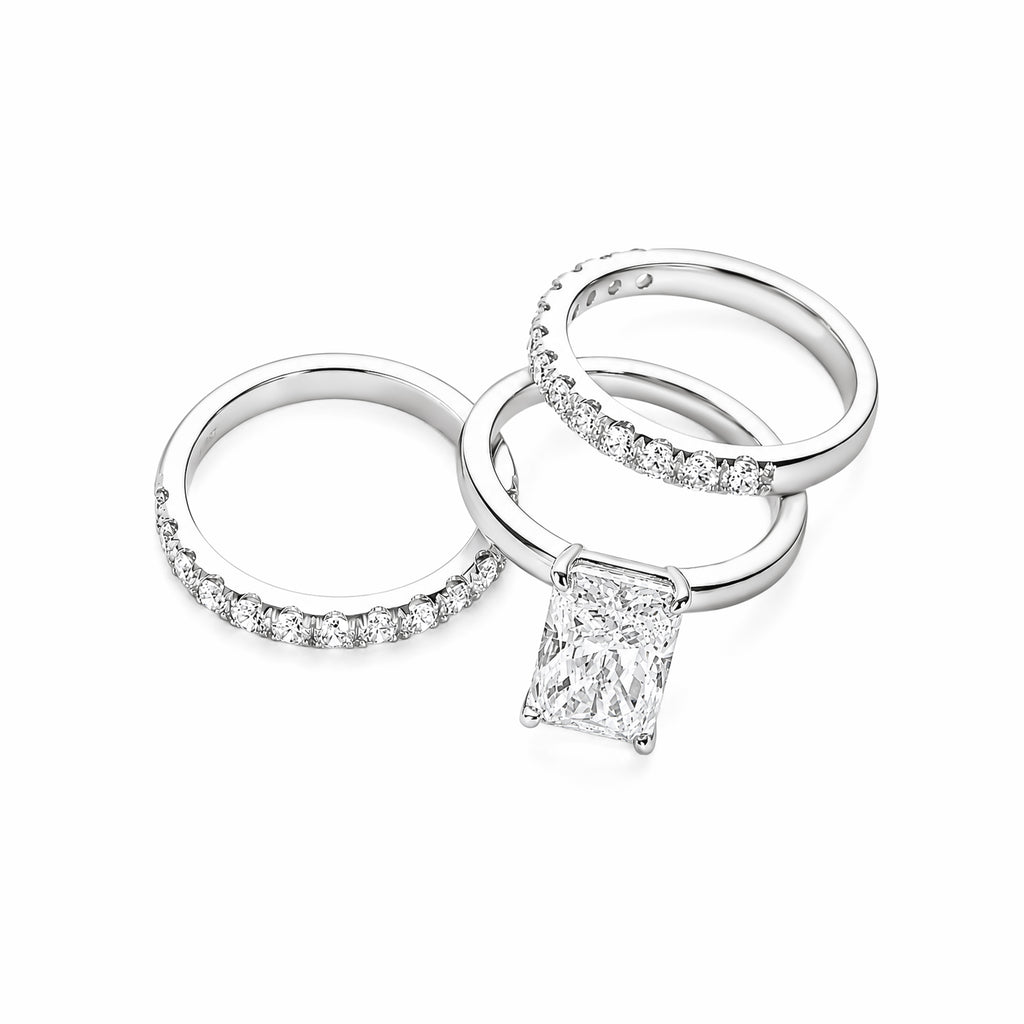 14K White Gold Radiant‑Cut Lab‑Grown Diamond Bridal Ring Set, Half‑Eternity Wedding Bands (3‑Piece Set)