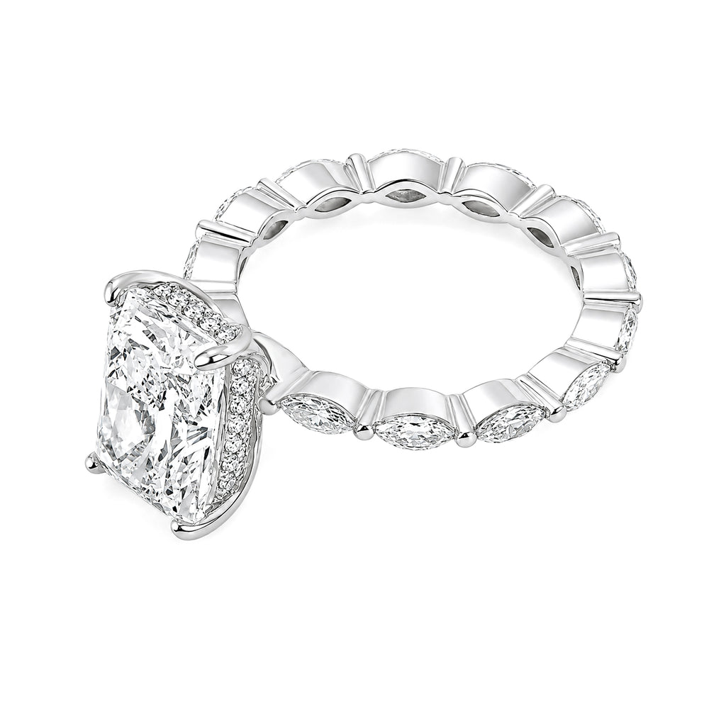 Radiant Cut Diamond Twist Band Engagement Ring | White Gold Marquise Accent 18k  Ring