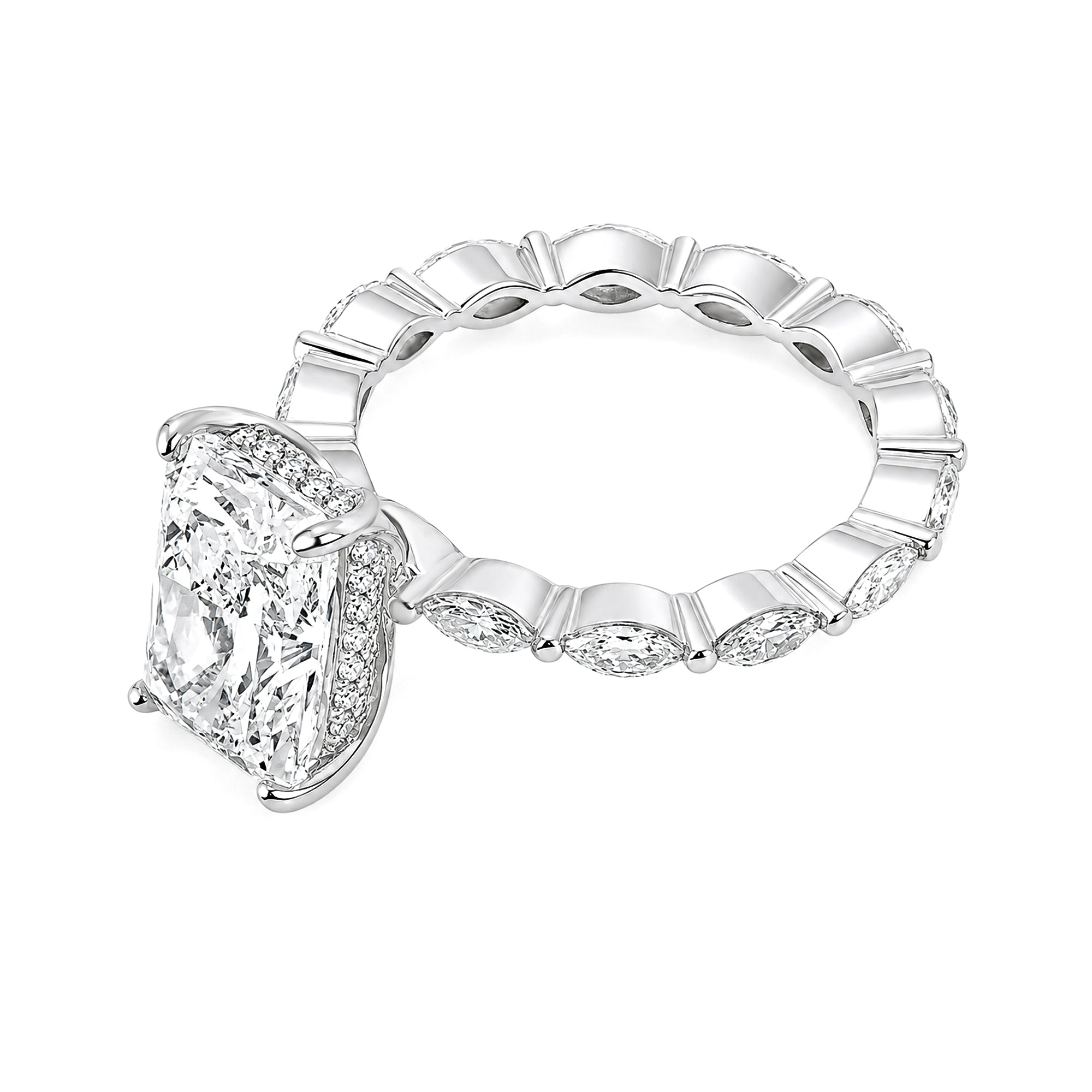 Radiant Cut Diamond Twist Band Engagement Ring | White Gold Marquise Accent 18k  Ring