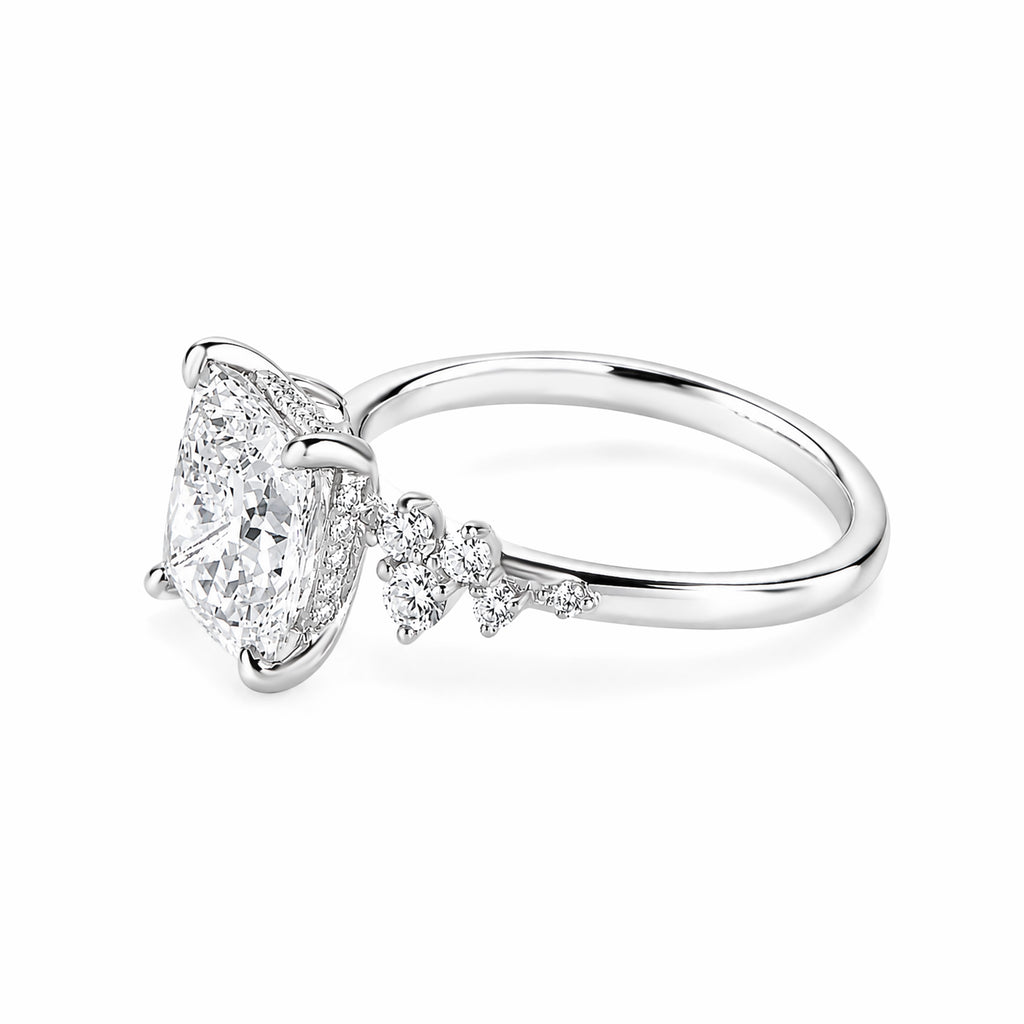 14K White Gold Four‑Prong Princess‑Cut Lab‑Grown Diamond Engagement Ring, Side Cluster Accent Diamonds