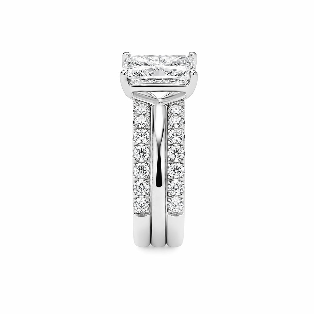 14K White Gold Radiant‑Cut Lab‑Grown Diamond Bridal Ring Set, Half‑Eternity Wedding Bands (3‑Piece Set)