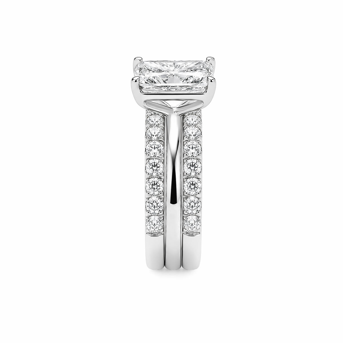 14K White Gold Radiant‑Cut Lab‑Grown Diamond Bridal Ring Set, Half‑Eternity Wedding Bands (3‑Piece Set)