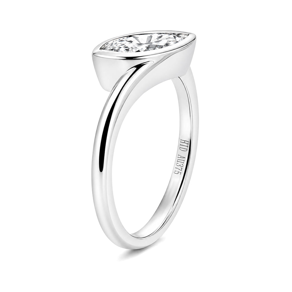18K White Gold Bezel Set Marquise Lab Grown Diamond Bypass Engagement Ring Minimalist Solitaire Ring