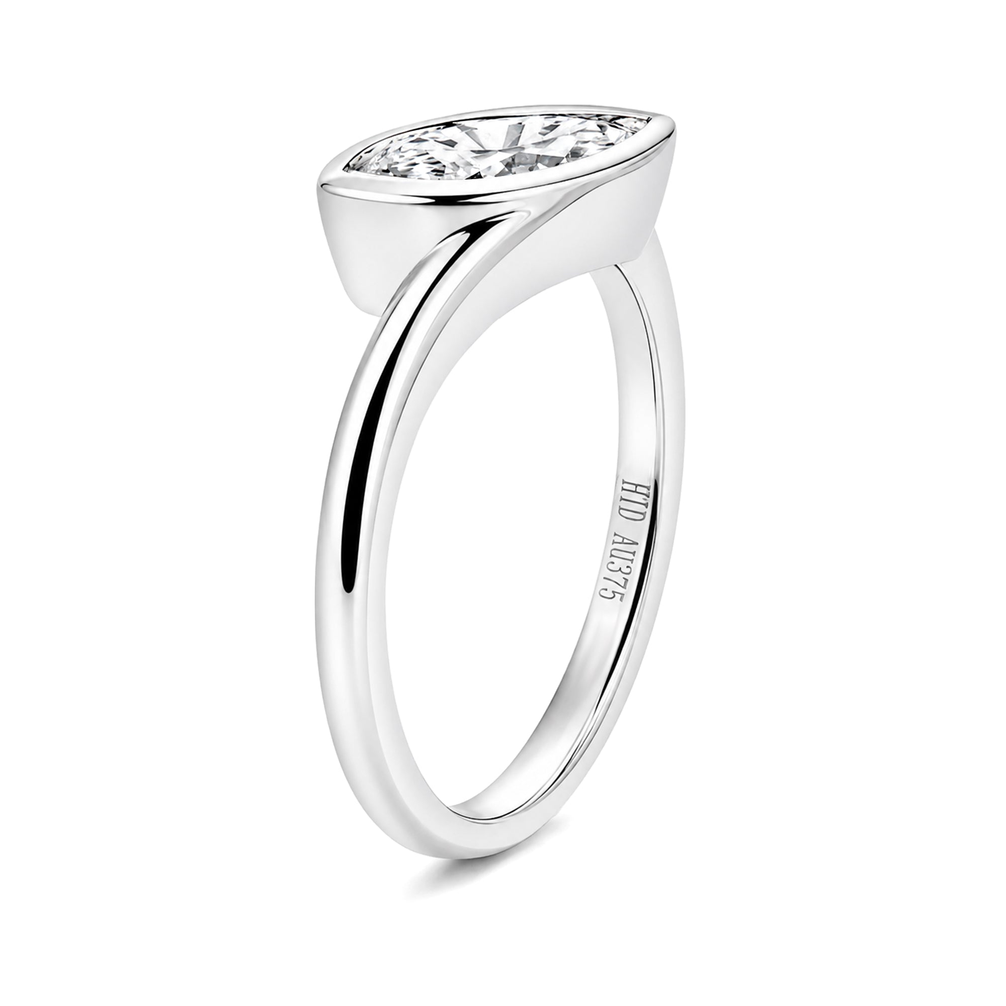 18K White Gold Bezel Set Marquise Lab Grown Diamond Bypass Engagement Ring Minimalist Solitaire Ring
