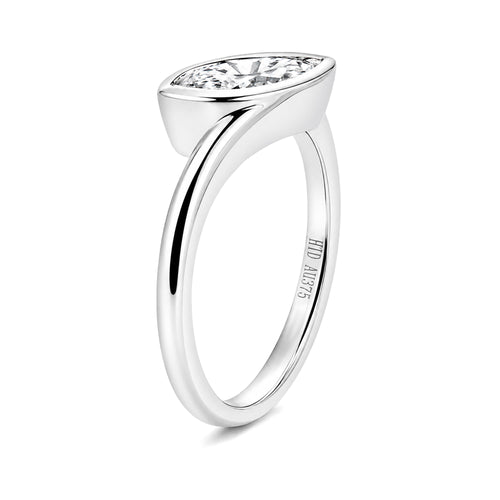 18K White Gold Bezel Set Marquise Lab Grown Diamond Bypass Engagement Ring Minimalist Solitaire Ring