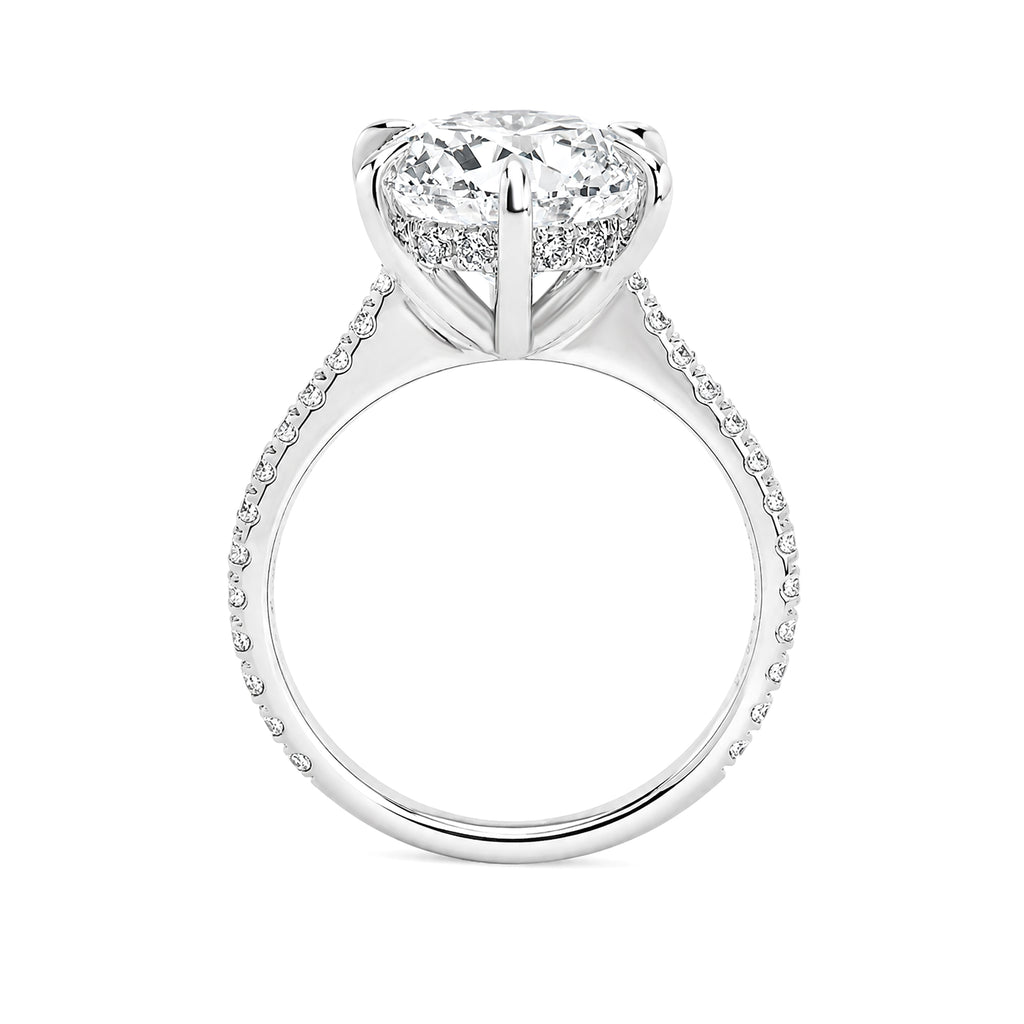 18K White Gold 6 Prong Round Lab Grown Diamond Engagement Ring Pave Diamond Shank Solitaire Ring