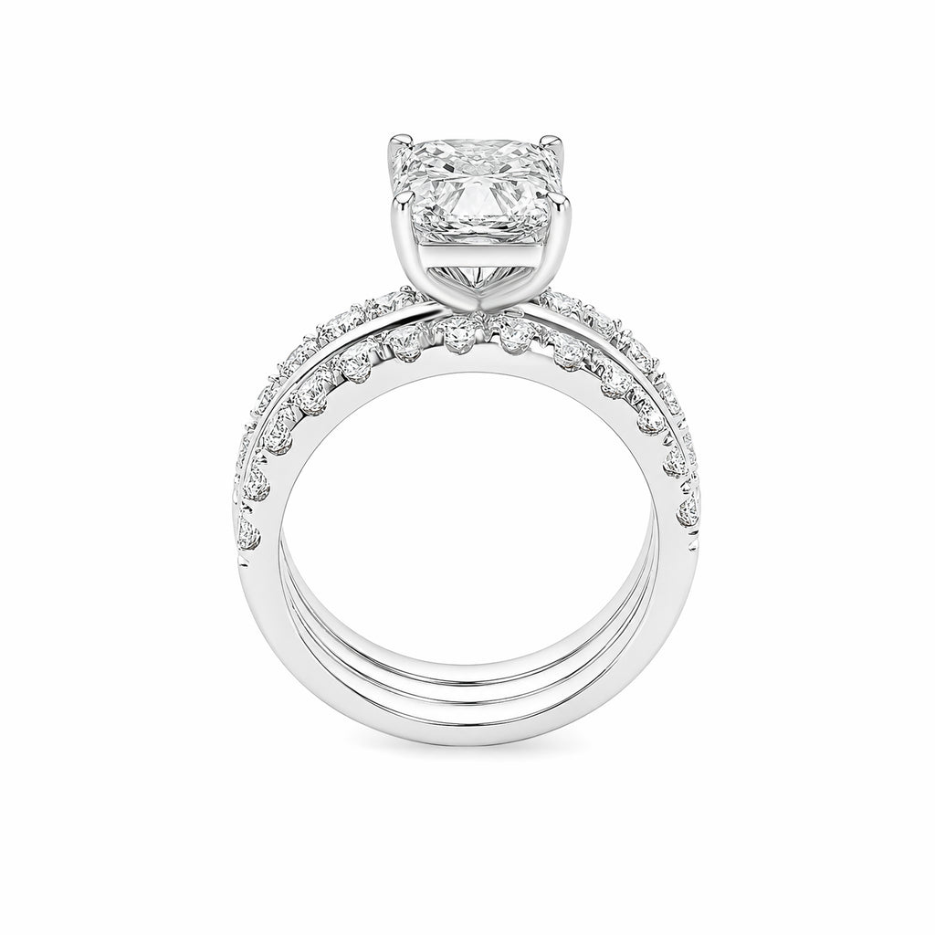 14K White Gold Radiant‑Cut Lab‑Grown Diamond Bridal Ring Set, Half‑Eternity Wedding Bands (3‑Piece Set)