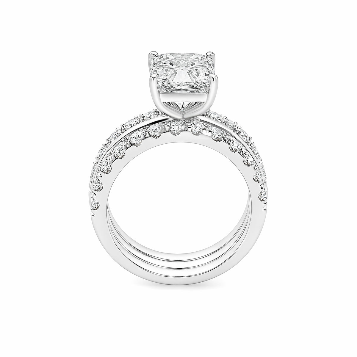 14K White Gold Radiant‑Cut Lab‑Grown Diamond Bridal Ring Set, Half‑Eternity Wedding Bands (3‑Piece Set)