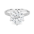 18K White Gold 6 Prong Round Lab Grown Diamond Engagement Ring Pave Diamond Shank Solitaire Ring