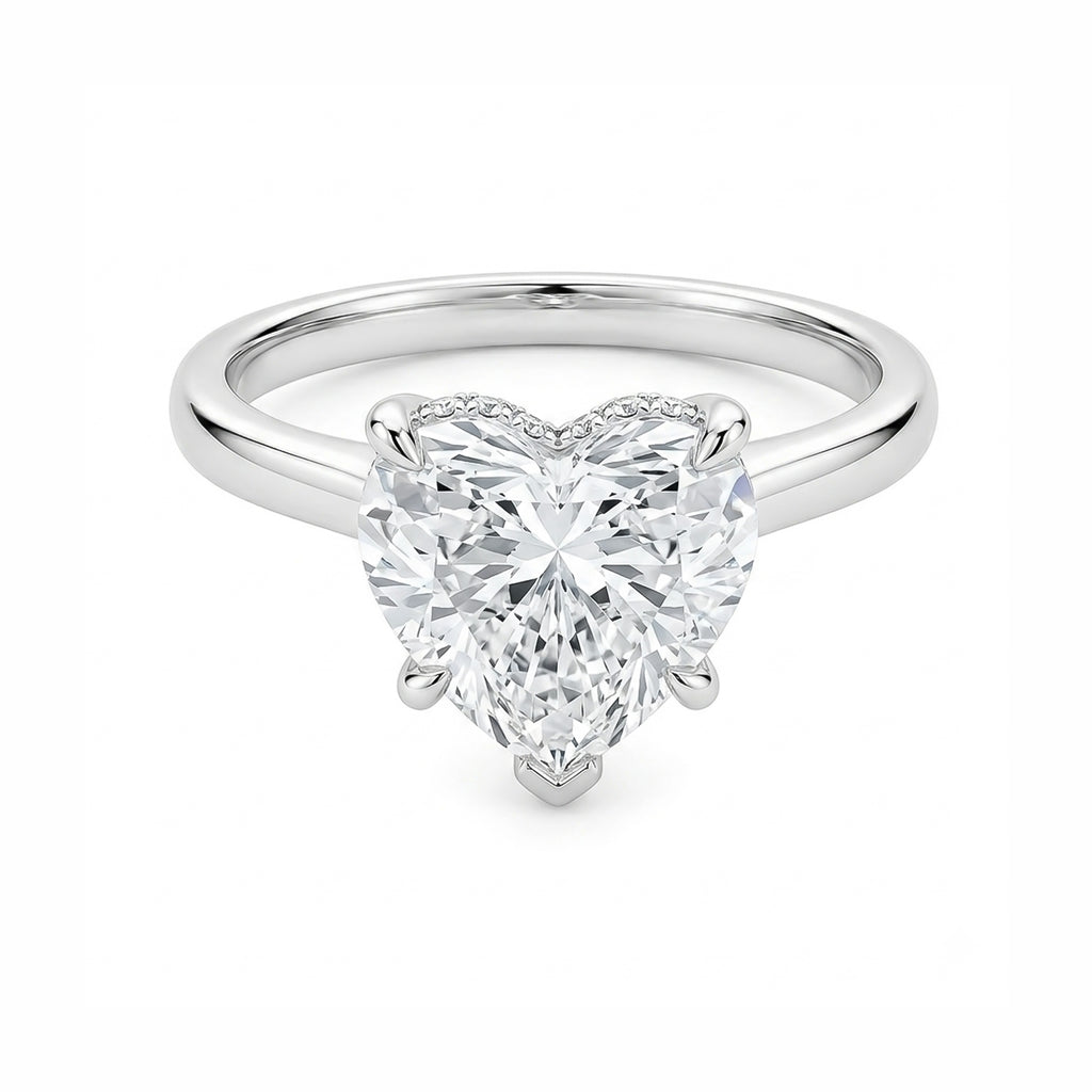 14K White Gold Heart‑Cut Lab‑Grown Diamond Engagement Ring, Hidden Pave Diamond Detail