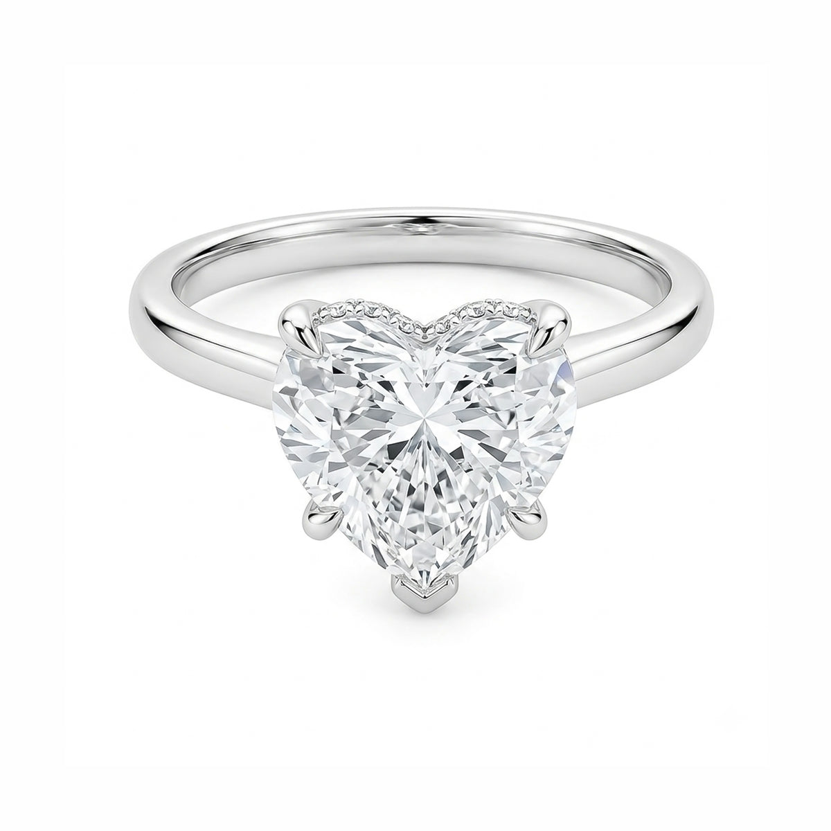 14K White Gold Heart‑Cut Lab‑Grown Diamond Engagement Ring, Hidden Pave Diamond Detail