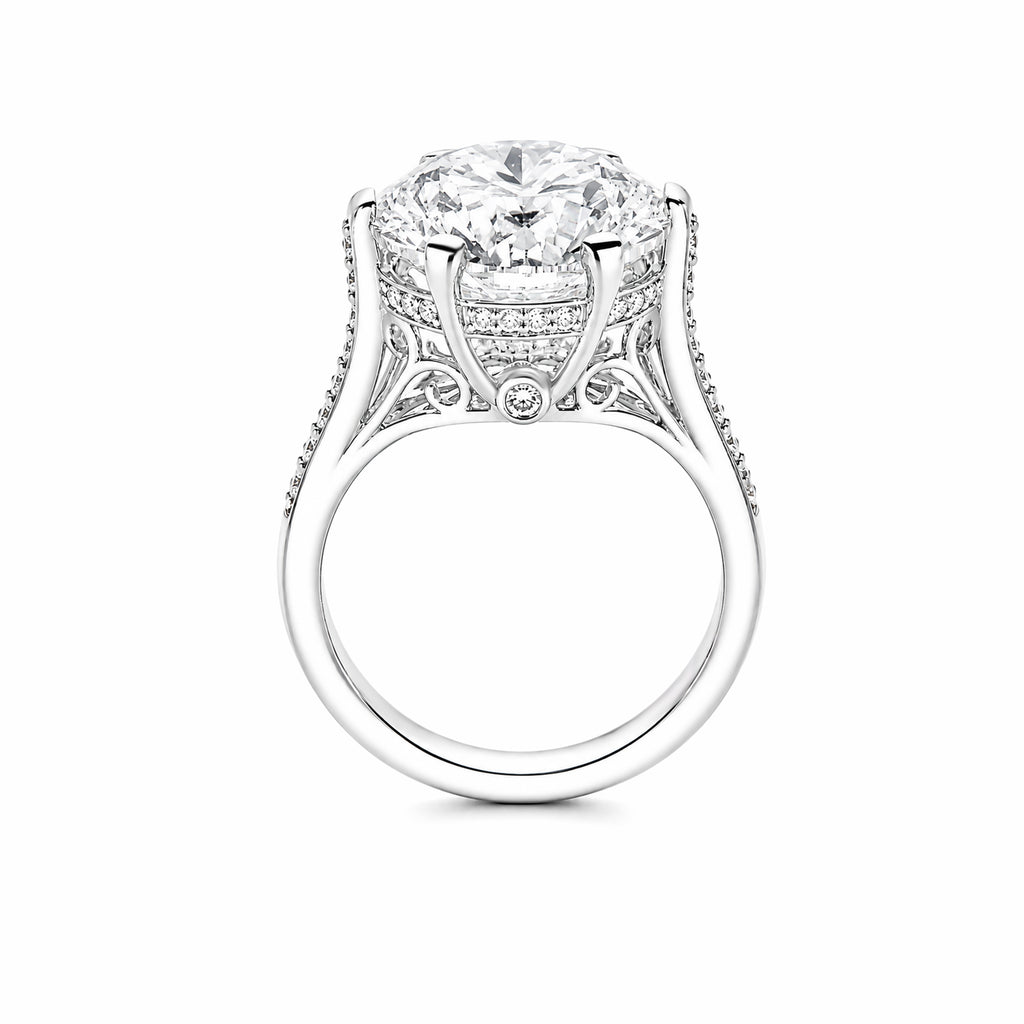 14K White Gold Round Brilliant‑Cut Lab‑Grown Diamond Engagement Ring, Six‑Prong With Pave Side Band