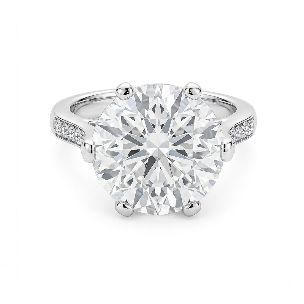 14K White Gold Round Brilliant‑Cut Lab‑Grown Diamond Engagement Ring, Six‑Prong With Pave Side Band