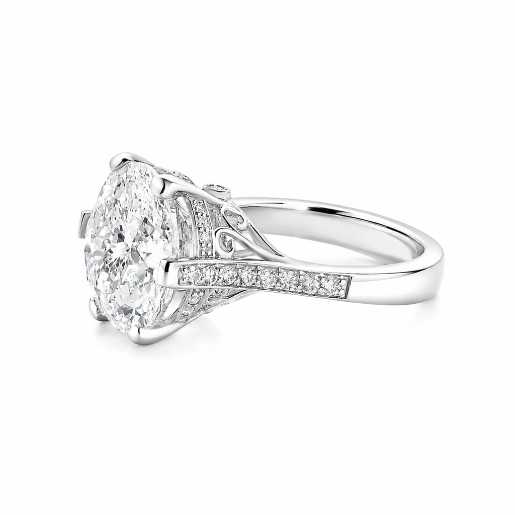 14K White Gold Round Brilliant‑Cut Lab‑Grown Diamond Engagement Ring, Six‑Prong With Pave Side Band