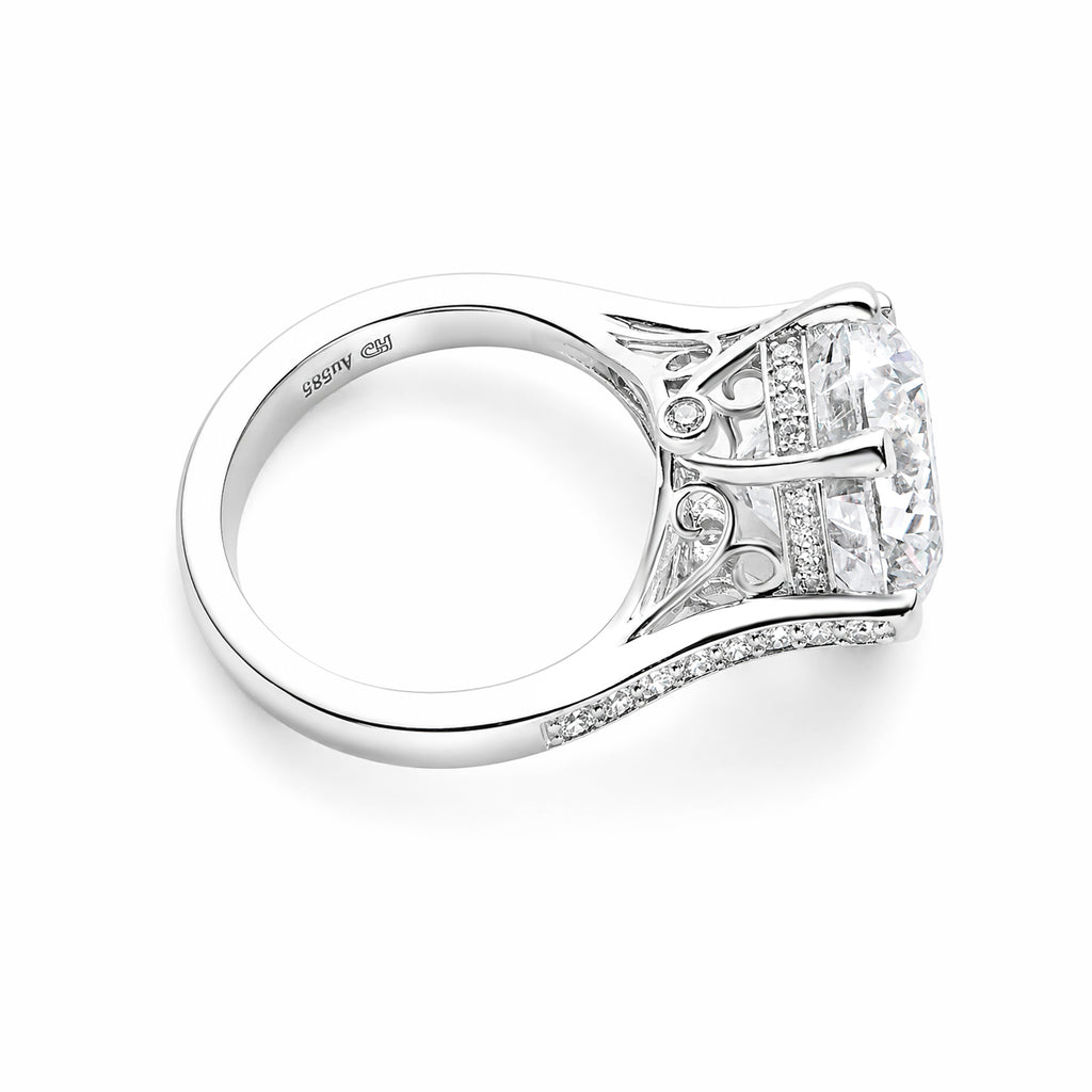 14K White Gold Round Brilliant‑Cut Lab‑Grown Diamond Engagement Ring, Six‑Prong With Pave Side Band