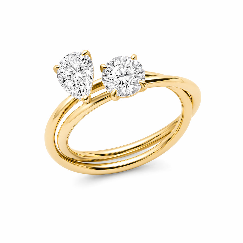 Toi‑et‑Moi Pear & Round Lab‑Grown Diamond 18K Yellow Gold Two‑Stone Ring