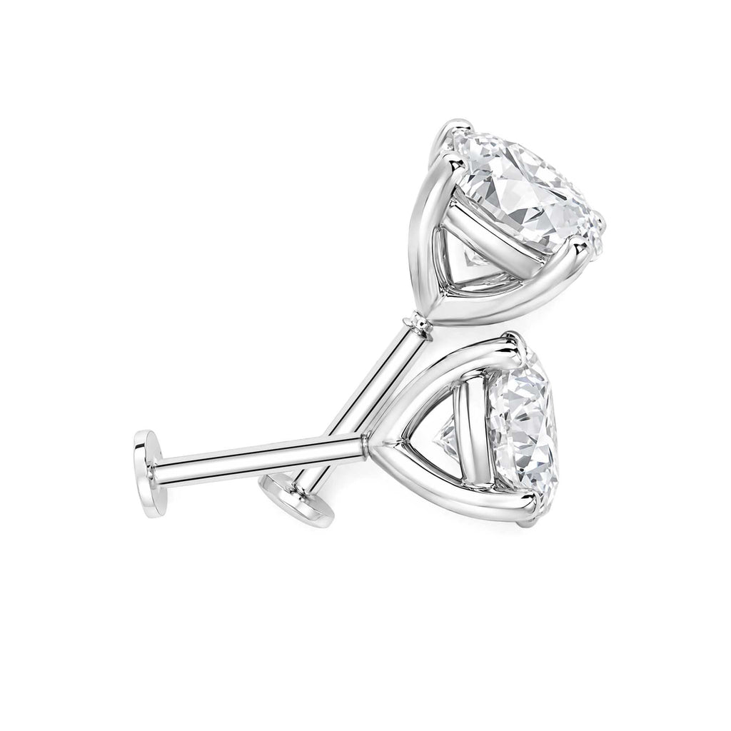 18K White Gold 4 Prong Round Lab Grown Diamond Stud Earrings Screw Back Diamond Solitaire Earrings For Women