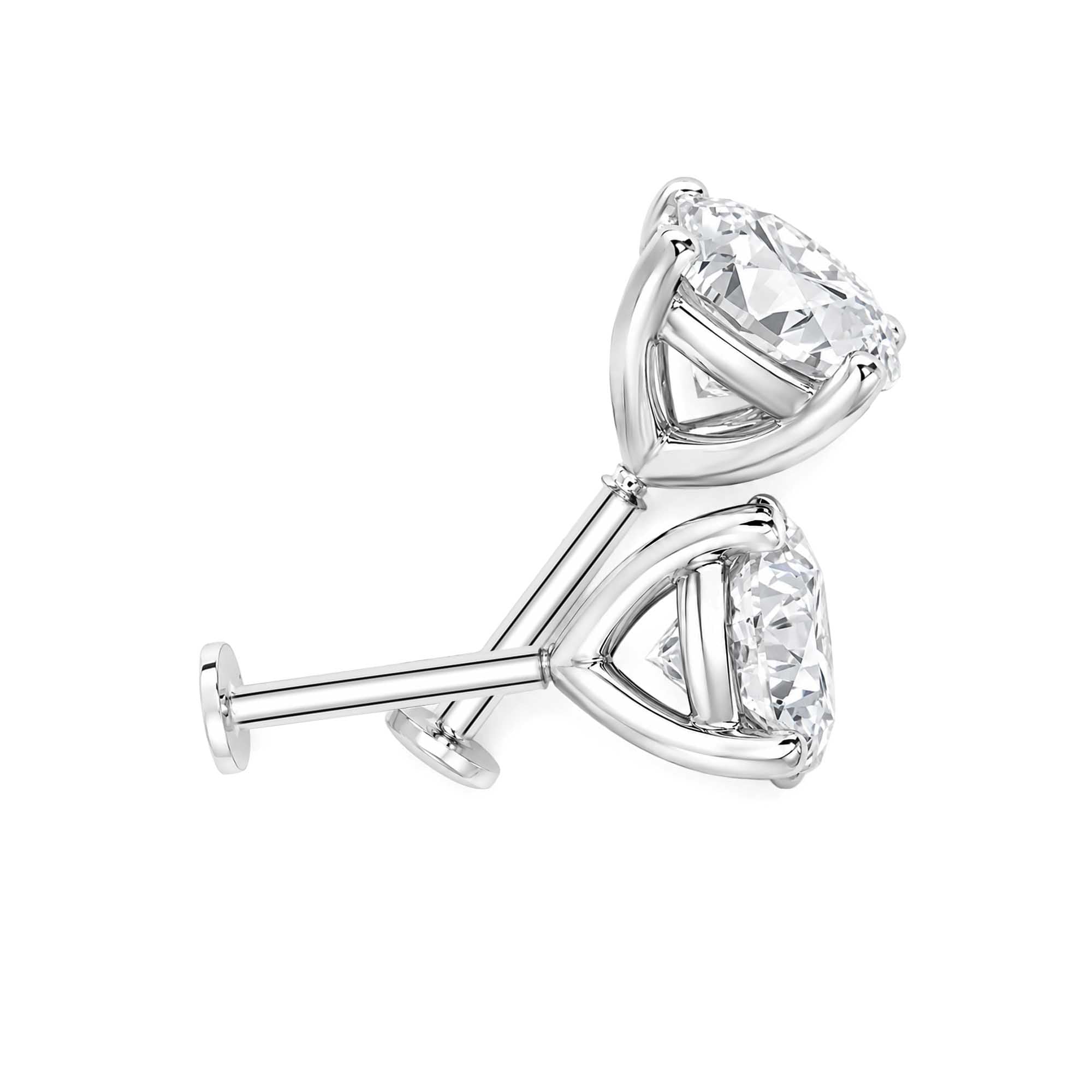 18K White Gold 4 Prong Round Lab Grown Diamond Stud Earrings Screw Back Diamond Solitaire Earrings For Women