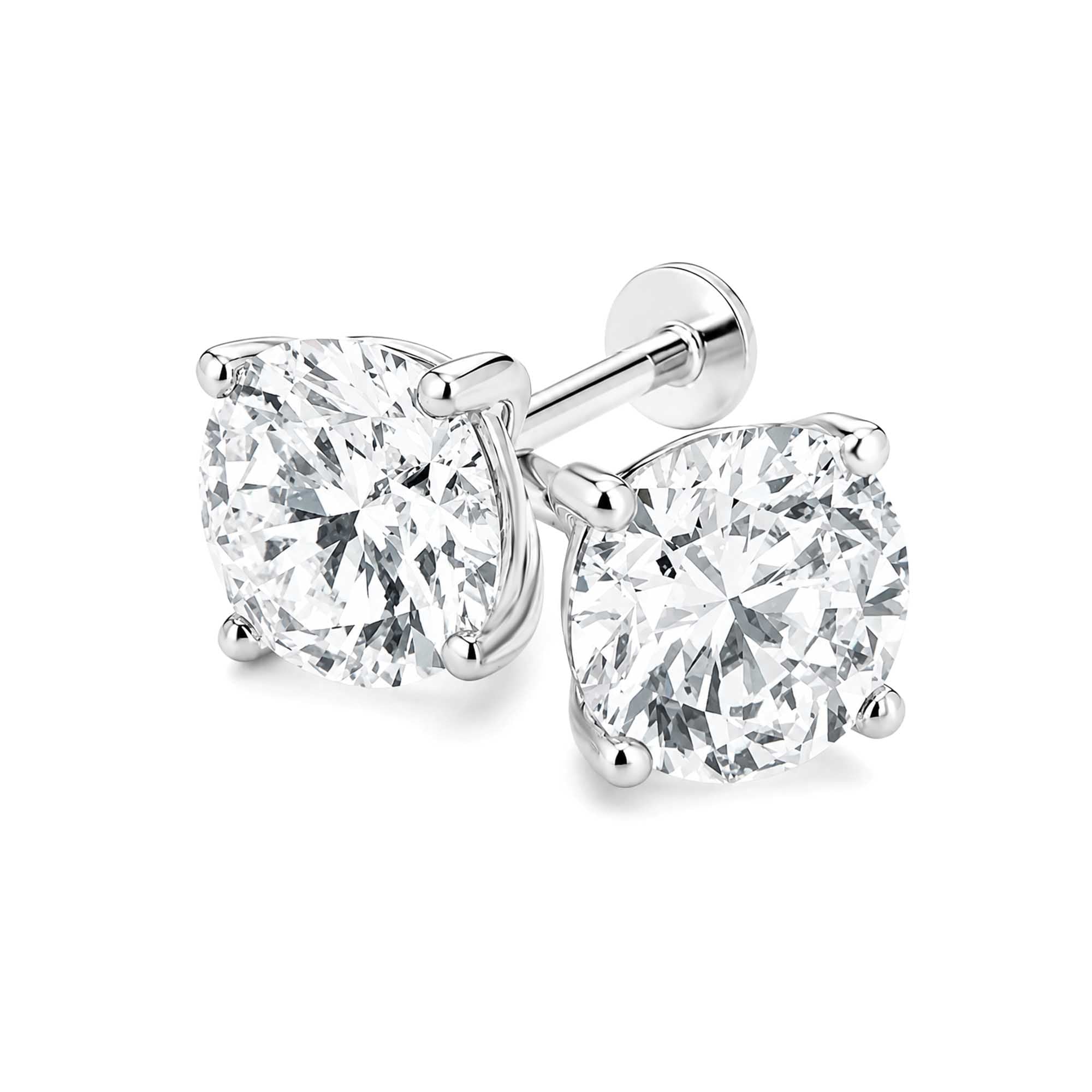 18K White Gold 4 Prong Round Lab Grown Diamond Stud Earrings Screw Back Diamond Solitaire Earrings For Women