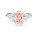 14K White Gold Oval Pink Lab‑Grown Diamond Three‑Stone Engagement Ring With White Oval Side Stones