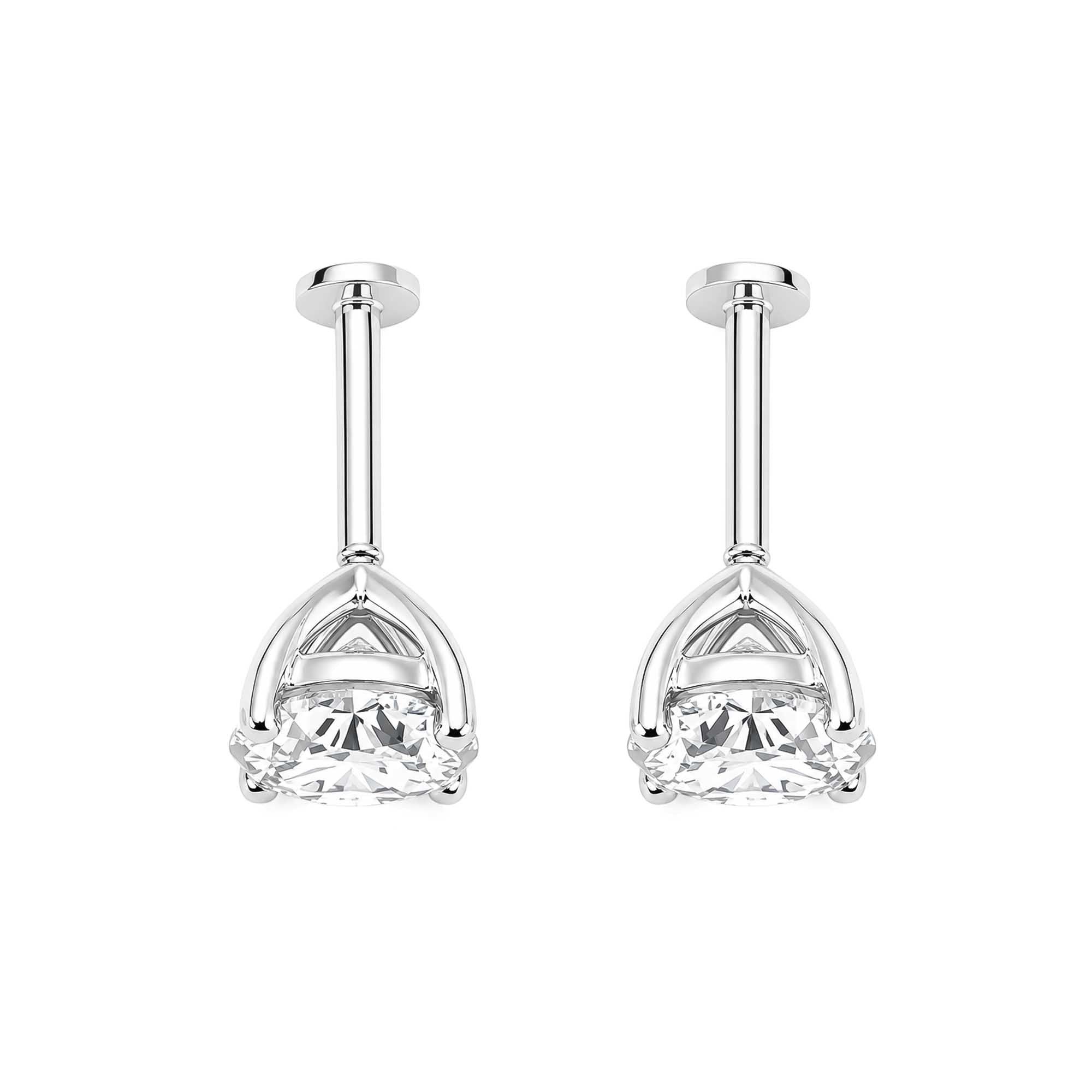 18K White Gold 4 Prong Round Lab Grown Diamond Stud Earrings Screw Back Diamond Solitaire Earrings For Women