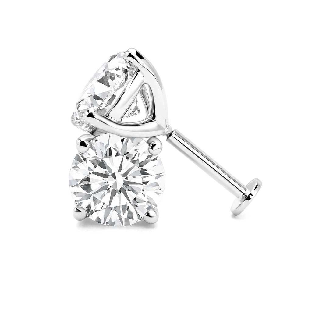 18K White Gold 4 Prong Round Lab Grown Diamond Stud Earrings Screw Back Diamond Solitaire Earrings For Women