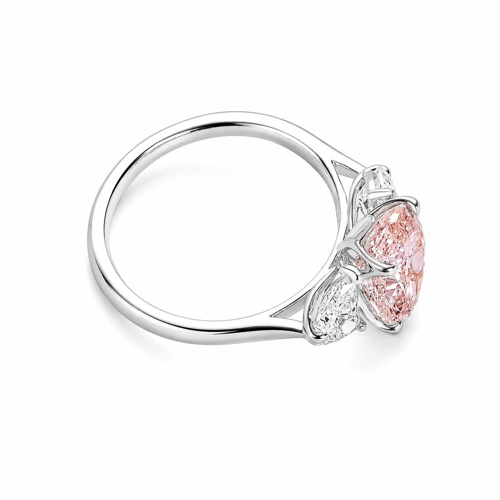 14K White Gold Oval Pink Lab‑Grown Diamond Three‑Stone Engagement Ring With White Oval Side Stones