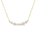 18K Yellow Gold Mixed Shape Lab Diamond Curved Bar Necklace Marquise & Cushion Diamond Horizontal Pendant Necklace