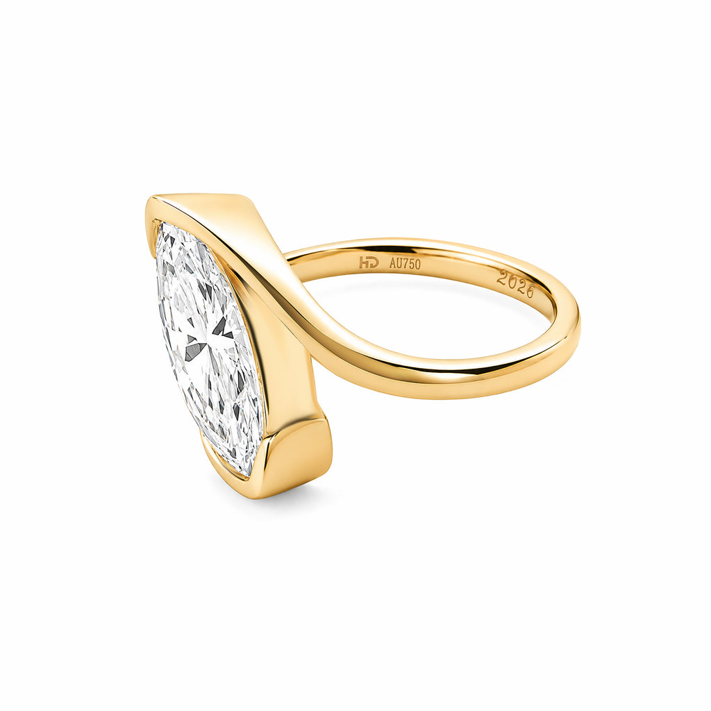 Marquise Lab‑Grown Diamond 18K Yellow Gold Partial Bezel Bypass Ring