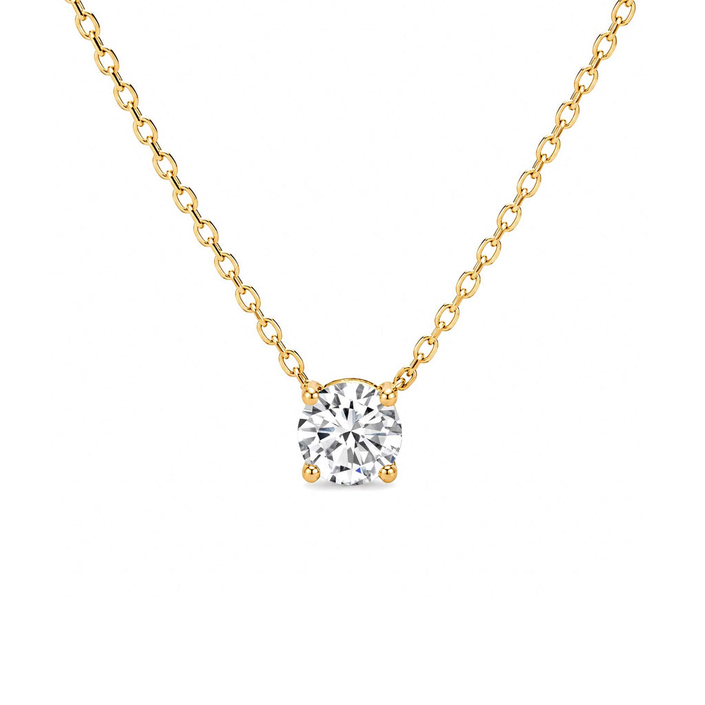 18K Yellow Gold Four Prong Round Lab Grown Diamond Solitaire Pendant Necklace Minimalist Single Stone Diamond Choker Classic Round Brilliant Lab Diamond 4-Prong Solitaire Necklace 18K Yellow Gold Dainty Everyday Diamond Pendant