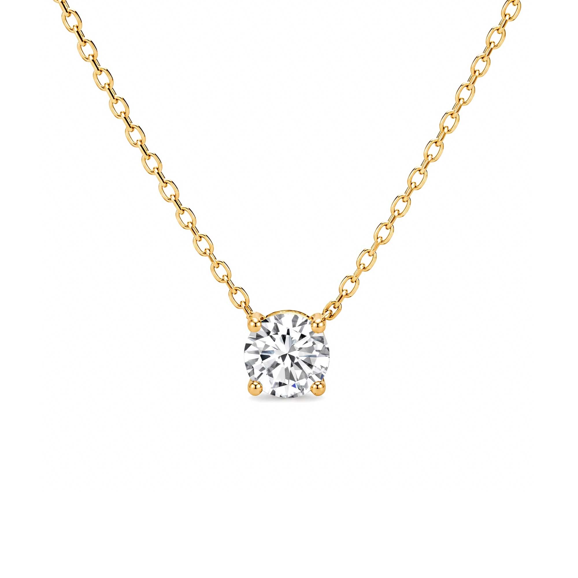 18K Yellow Gold Four Prong Round Lab Grown Diamond Solitaire Pendant Necklace Minimalist Single Stone Diamond Choker Classic Round Brilliant Lab Diamond 4-Prong Solitaire Necklace 18K Yellow Gold Dainty Everyday Diamond Pendant