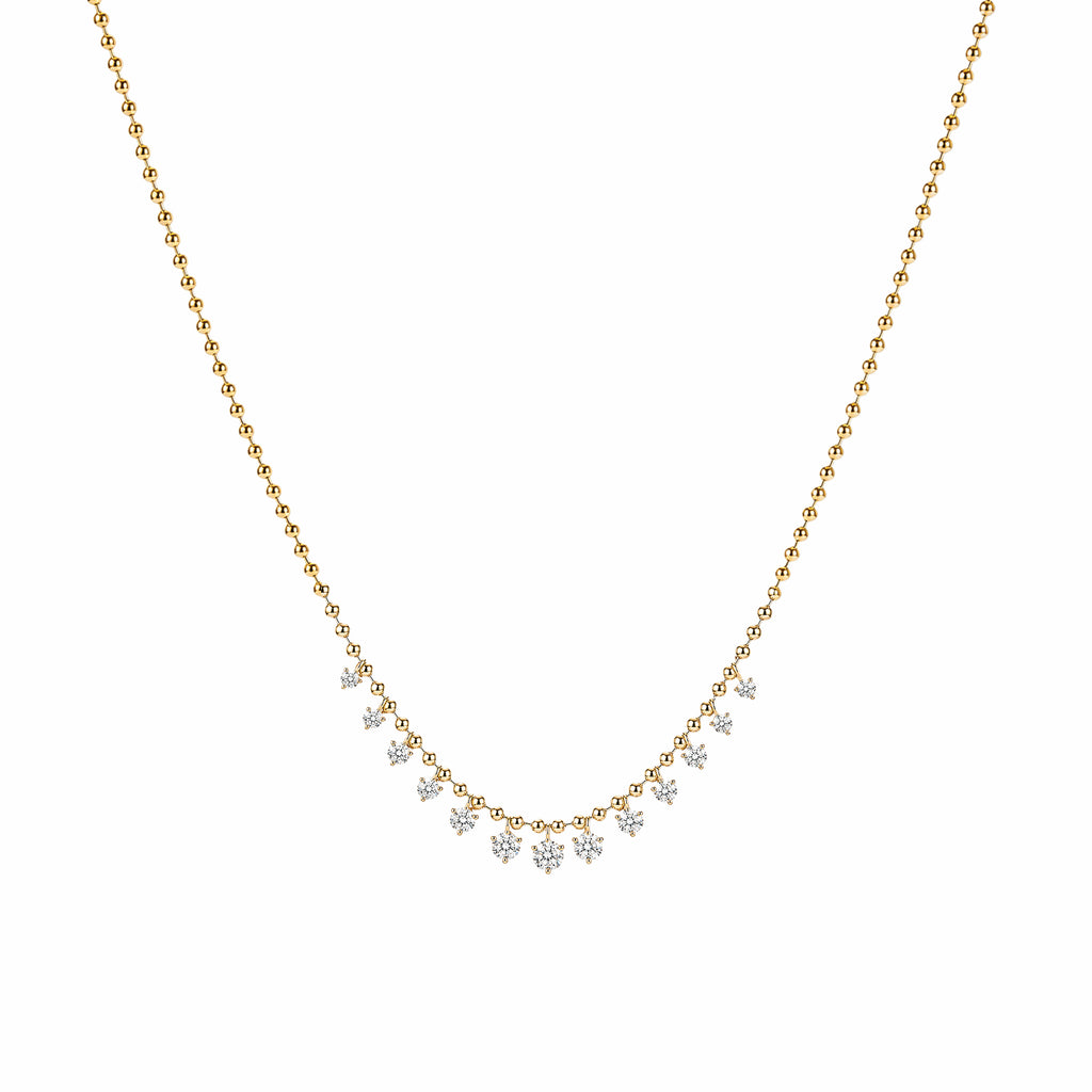 18K Yellow Gold Bead‑Ball Chain Dangling Round Lab‑Grown Diamond Fringe Necklace
