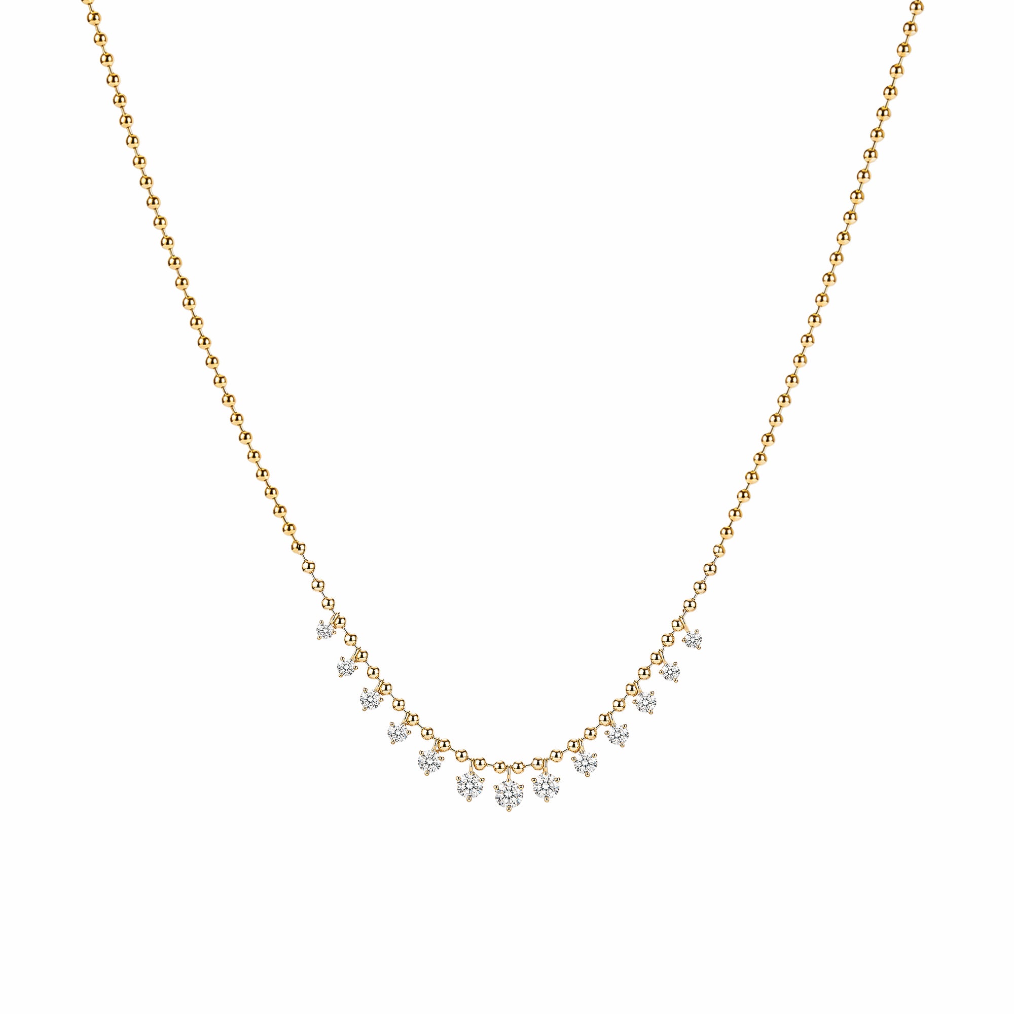 18K Yellow Gold Bead‑Ball Chain Dangling Round Lab‑Grown Diamond Fringe Necklace