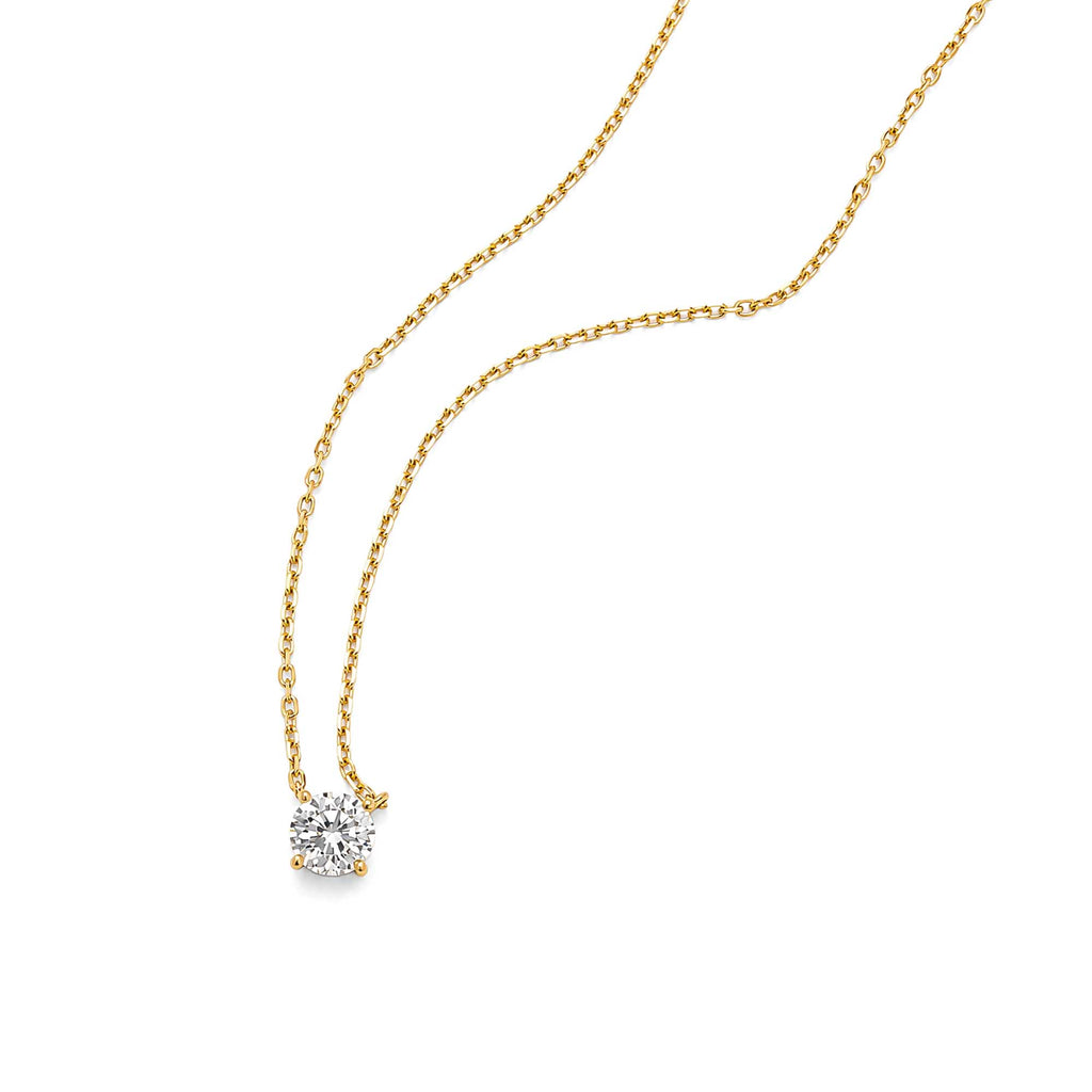 18K Yellow Gold Four Prong Round Lab Grown Diamond Solitaire Pendant Necklace Minimalist Single Stone Diamond Choker Classic Round Brilliant Lab Diamond 4-Prong Solitaire Necklace 18K Yellow Gold Dainty Everyday Diamond Pendant