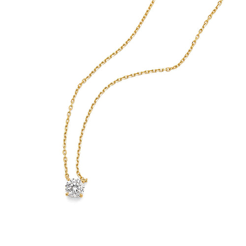18K Yellow Gold Four Prong Round Lab Grown Diamond Solitaire Pendant Necklace Minimalist Single Stone Diamond Choker Classic Round Brilliant Lab Diamond 4-Prong Solitaire Necklace 18K Yellow Gold Dainty Everyday Diamond Pendant
